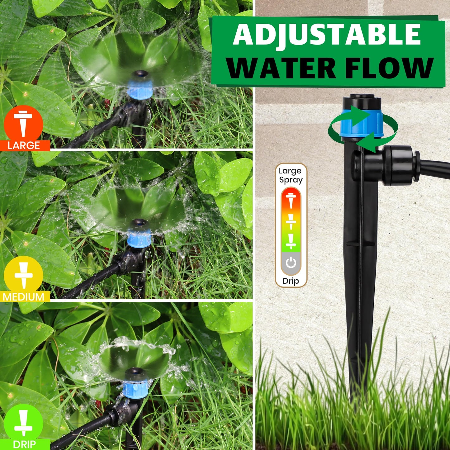 Bonviee 20-Pack Drip Irrigation Emitters, 1/4" Push-to-Connect Irrigation Stakes – Adjustable 360° Water Saving Garden Sprinklers for Potted Plants, Lawn, Vegetable Beds