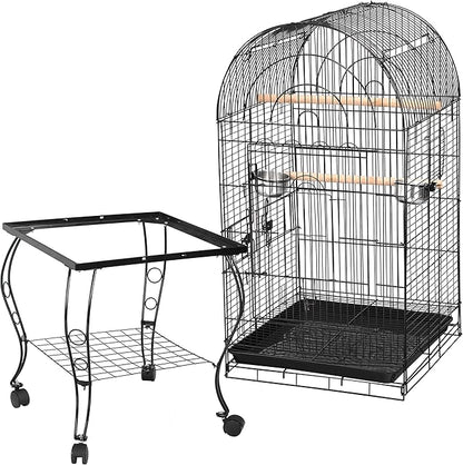 63.5 Inches Medium Bird Cage Open Top Parrot Cage with Detachable Stand, Rolling Wheels Lovebird Cockatiel Quaker Sun Parakeet Green-Cheek Conure Cage