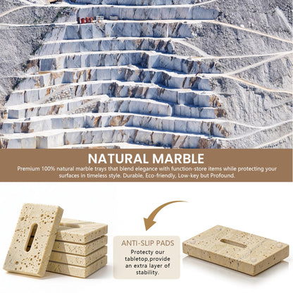 Natural Marble Soap Dish for Shower Stone Tray Small Bar Soap Holder with Self Draining | Non-Slip, Luxury Bath Room Accessories, Sponge Dish Scrubbers Tray for Kitchen Sink Counter Top (Travertine)
