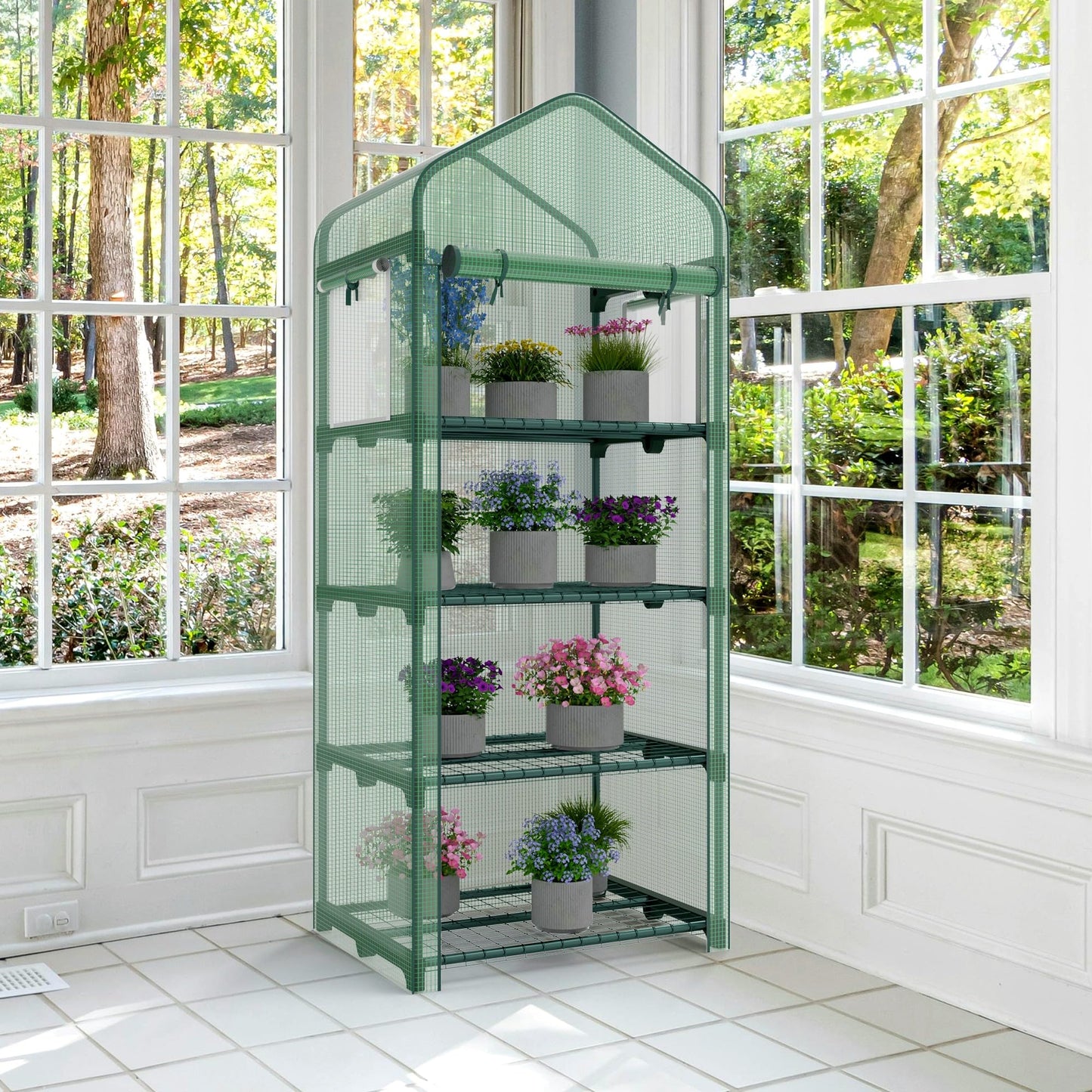 Kecreque Mini Greenhouse 4-Tier Small Greenhouses for Outdoor Indoor 27"x19"x63" Portable Greenhouse w/ Screen Windows & Waterproof PE Cover Green House for Backyard Balcony Seedling Raising