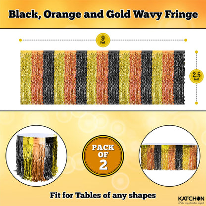 KatchOn, Black and Gold Table Fringe – Pack of 2 | Black, Gold, Orange Party Decorations | Tinsel Table Skirt Streamers for Graduation Decorations 2026 | Construction Party Decorations