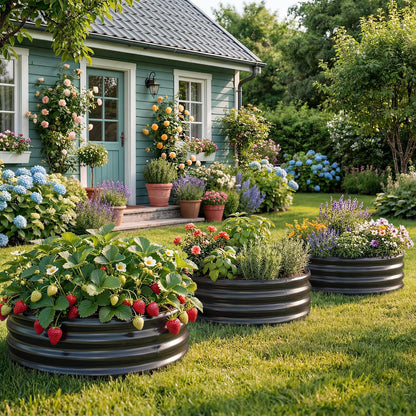 Land Guard Galvanized Raised Garden Bed 2Pcs, Planter Raised Garden Beds Outdoor, Round Clearance Raised Garden Beds for Gardening Vegetables (Gray)