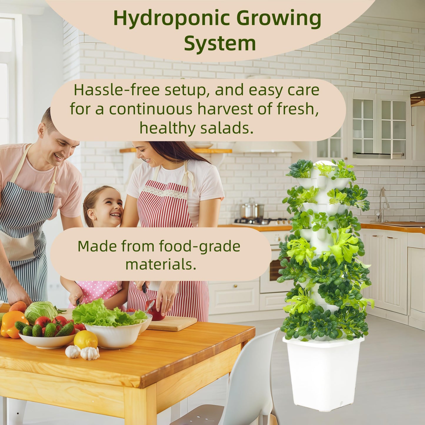 LnzyGarden Hydroponic Growing System Kit - Hydroponic Tower Indoor Smart Vertical Garden,Hydroponic Vegetable System,35 Pods, Automatic Timer, Gardening Gift