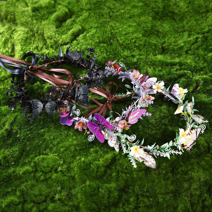 MOSTORY Handmade Black Flower Butterfly Crown - Gohic Elf Headpiece Fairy Floral Headband Dark Wreath for Women s Halloween Renaissance Cosplay Festival Witch Party