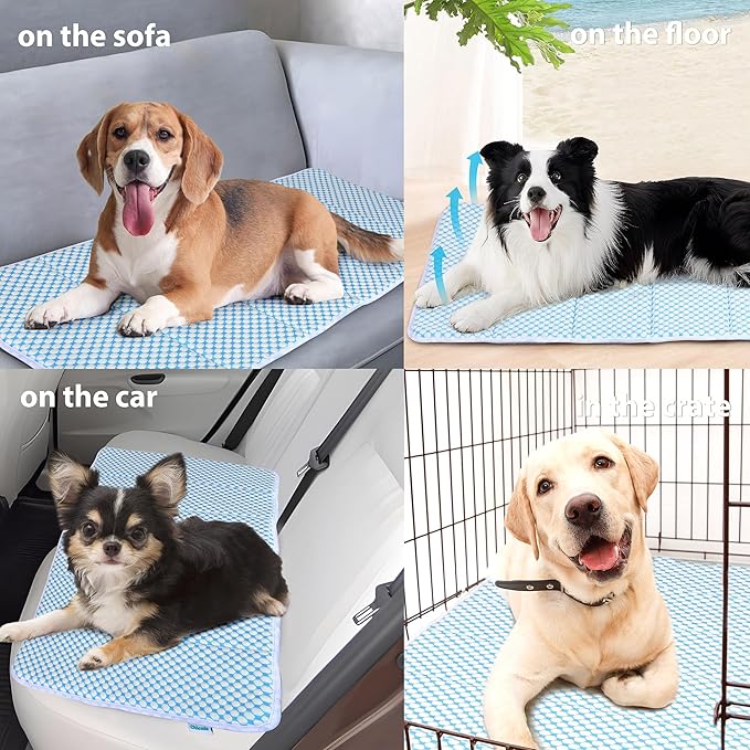 Cooling Dog Mat Q-Max>0.5 - Rapid Cooling Tech, Thin Breathable Crate Pad, Portable Washable Summer Mat, Chill Soothing Fabric - 47"x29" Extra Large Dog, Blue