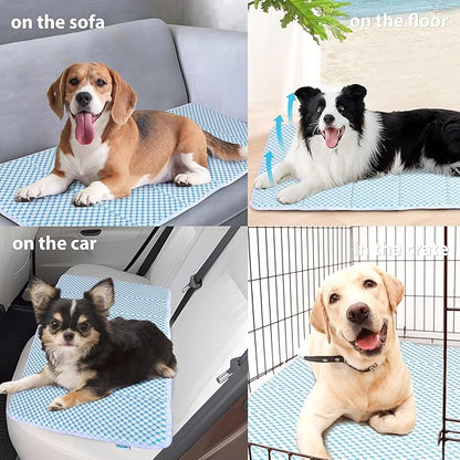 Cooling Dog Mat Q-Max>0.5 - Rapid Cooling Tech, Thin Breathable Crate Pad, Portable Washable Summer Mat, Chill Soothing Fabric - 47"x29" Extra Large Dog, Blue