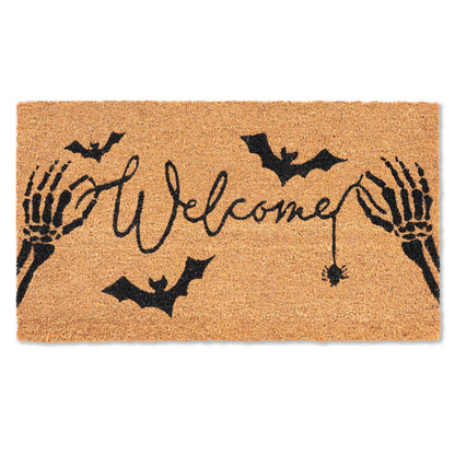 Halloween Welcome Coir Doormat 17"x30", Outdoor Front Door Mat with Bats Skeleton Hands and Spider Design, PVC Non Slip Backing, Fall Halloween Welcome Mat for Front Porch Entryway Decor