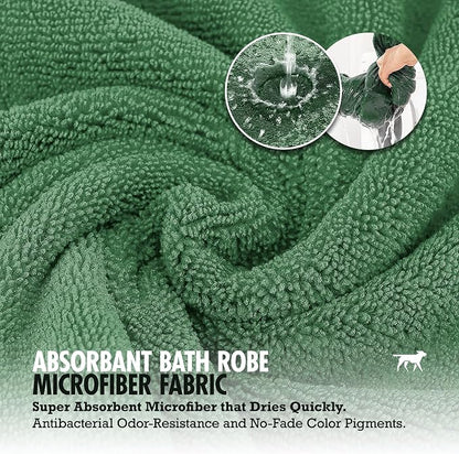 Tuff Pupper Fast Drying Dog Bath Robe | 800 GSM Plush Dog Towel Bathrobe/Dressing Gown | Super Absorbent Pet/Puppy Bathrobe | Adjustable Hood & Belly Strap | Super Soft | Fast Drying (L, Green)