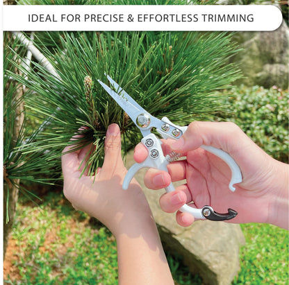LOOPSEED Plant Pruning Shears with Vegan Leather Sheath Garden Trimming Scissors with Belt Holster Bonsai Trimmers Herb Snips Flower Clippers Garden Tools 2 Piece Bundle (White & Black)