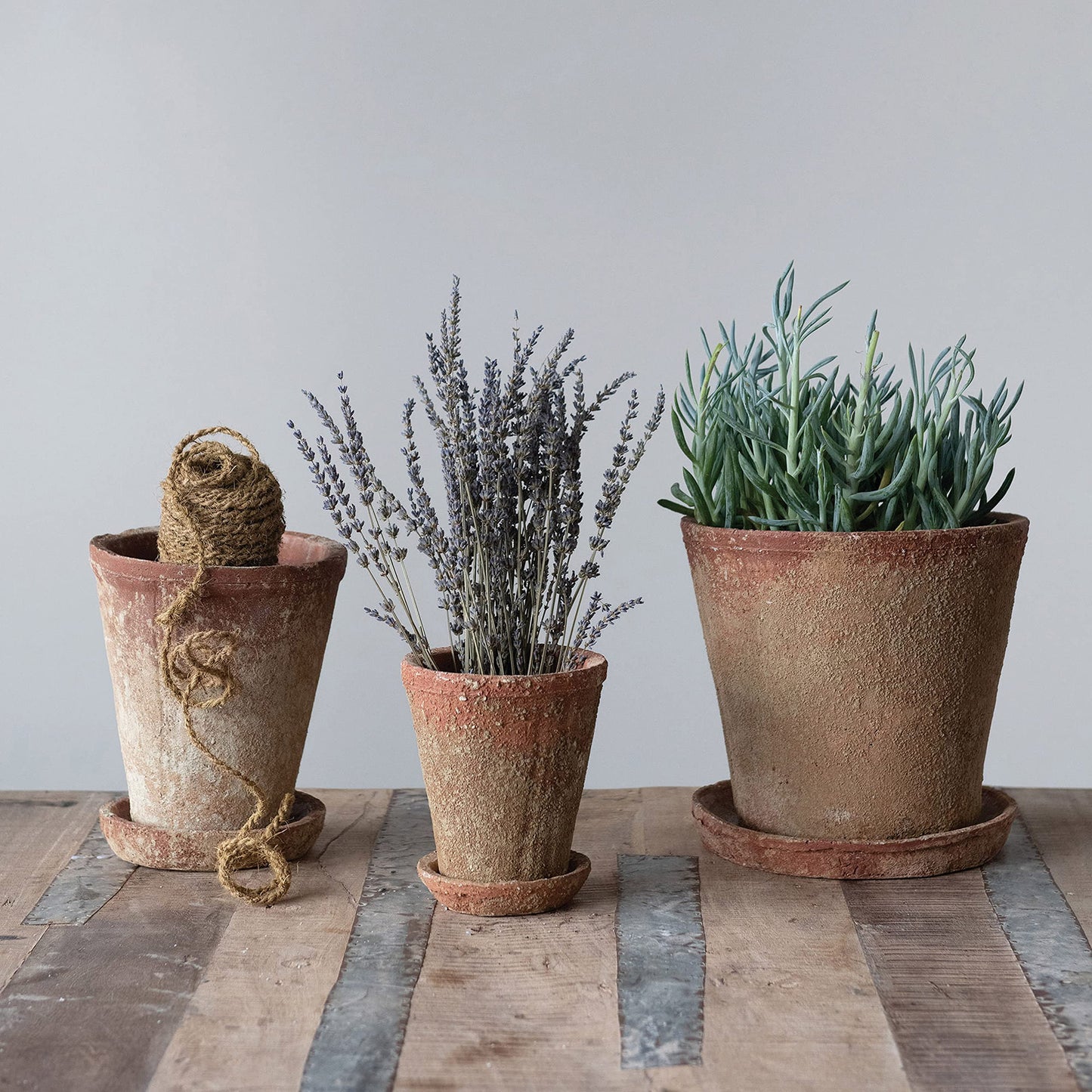 Creative Co-Op Cement Planter with Saucer, Distressed Terra-Cotta Finish, Holds 5" Pot
