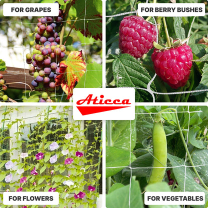 ATICCA Trellis Netting 5 x 750 ft Heavy Duty Polyester Plant Support Netting White - 6 Inch Garden Rope Trellis on Roll - Mesh Twine for Growing Vine Climbing Plants, Flowers, Peas, and Tomatoes.