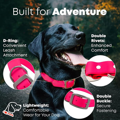 Regal Dog Products Medium Pink Waterproof Dog Collar and Leash Set | Heavy Duty Double Buckle & D Ring - 5'ft Leash | Adjustable Biothane Dog Collar | Chew Resistant Waterproof Collar for Dogs