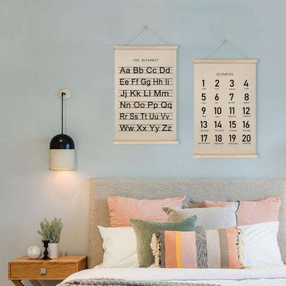 HRQKO Alphabet Numbers Poster Hanger Frame Set of 2, Nursery Wall Decor, Black ABC Poster Wall Art with Wooden Frames, Alphabet Banner Wall Hanging Decor for Boy Toddler Room Playroom, 16x24 inch