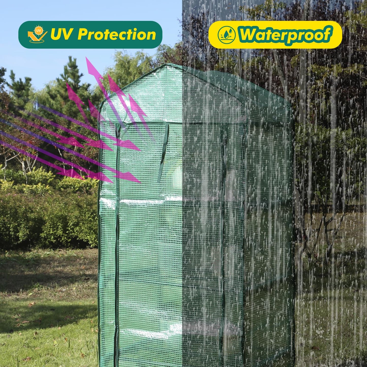 MaxWorks 4-Tier Portable Walk-in Greenhouse – 27" x 19" x 63" – Tall Mini Plant Grow House with Clear PE Cover & Steel Frame – Indoor/Outdoor Shelter for Seedlings, Herbs, or Flowers (51962)