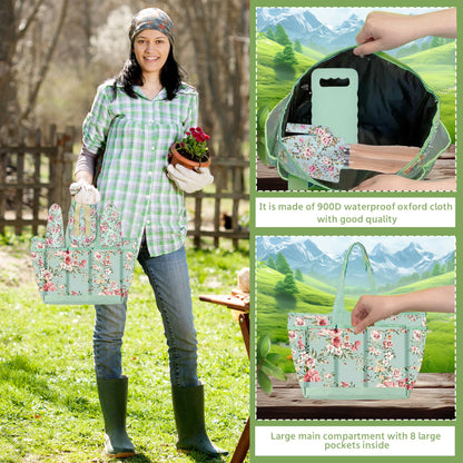 10-Piece Floral Garden Tools Set with Tote Bag, Heavy Duty Gardening Kit with Pruning Shears, Trowels, Rake, Sprayer, Kneeling Pad & Gloves - Gift for Women, Gardener, Mother's Day