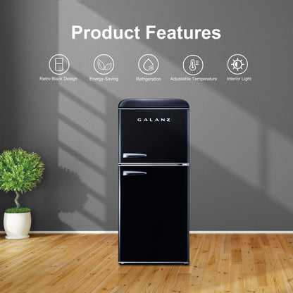 Galanz GLR40TBKER Retro Compact Refrigerator, Mini Fridge with Dual Doors, Adjustable Mechanical Thermostat with Freezer, 4.0 Cu Ft, Black