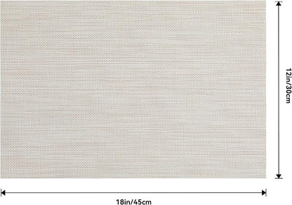 Leetaltree Beige White Placemats Set of 12 - Heat Resistant Non-Slip Place mats for Dining Table, Washable Durable PVC Vinyl Woven Table Mats(Beige White, 12)