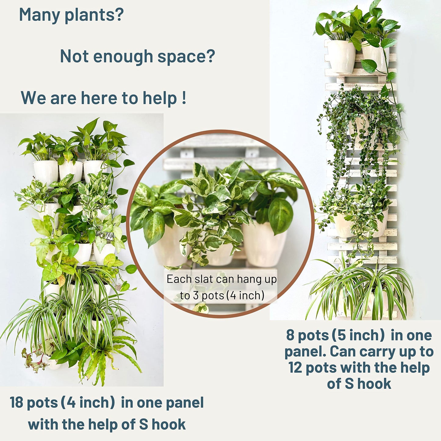 ShopLaLa Wooden Wall Hanging Planter - 2 Pack Wall Plants Holder for Flower Pot Indoor Outdoor Large Rustic White Wood Vertical Herb Garden System Boho Countryside Theme Decor 47.2" (120cm)