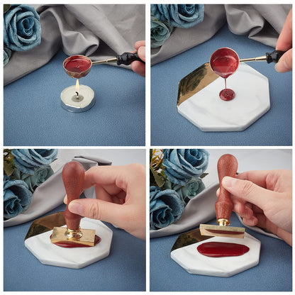 CRASPIRE Cherry Blossom Stars Wax Seal Stamp Rectangle Removable Brass Head with Wooden Handle for Wedding Invitations & Gift Wrap