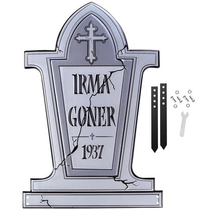 3-D Metal Halloween Ghost XL 17" Tombstone w Stakes -IRMA GONER- Durable, Rustproof, UV Raised Printing- Upgrade Your Haunted House Mansion Cemetary Lawn Decor- No More Flimsy Foam Graveyards