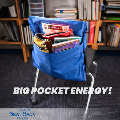 Seat Sack Student Chair Storage Pocket - 12", Classroom Chair Organizer for Student Desks, Durable Over-the-Chair Storage, Blue, 1-Pack