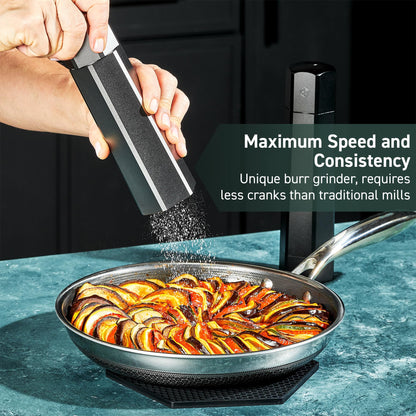 HexClad Salt and Pepper Mill Set with Adjustable Professional Grinders and No-Mess Caps