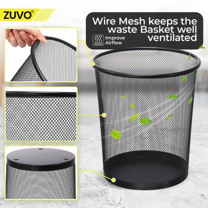 Zuvo Mesh Wastebasket Black Metal Wire Garbage Trash Can for Office Home Bedroom Height 10.1" Width 10", 4 Gallon (16 Quart) (1, Black)
