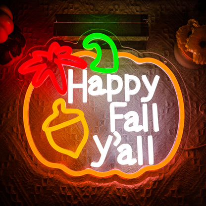 Happy Fall Y'all Neon Sign,Thanksgiving Pumpkin Neon Sign Thanksgiving LED Neon Light Sign Thanksgiving Decorations for Autumn Room Bedroom Table Wall Decor Kids Holiday Gift USB Powered