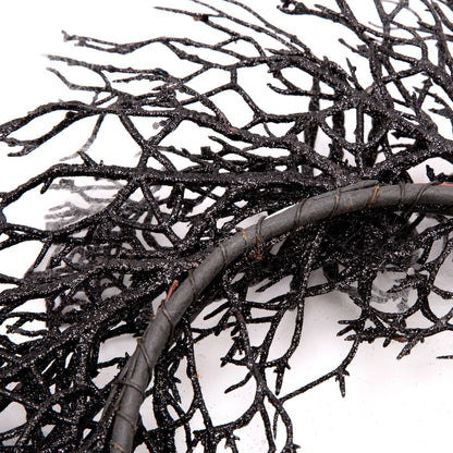 Skrantun 18 Inch Halloween Wreath Black Wreath with Spiders and Webs Door Wreath with Halloween Decorations for Halloween Party and Holiday Decorations