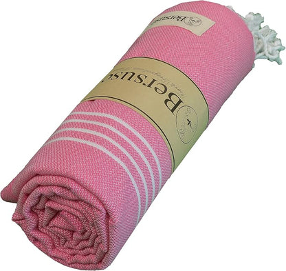 Bersuse Towels Anatolia XL Beach Blanket Throw Blanket Turkish Towel 100% Cotton Extra-Large Quick-Dry Lightweight Premium Peshtemal Towel - 61x82 Inches, Pink