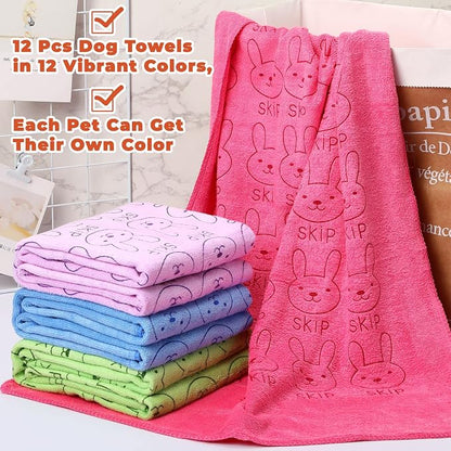 Irenare 12 Pcs Microfiber Dog Towels for Drying Dogs Cats, 20 x 40 Inch, Quick Drying Absorbent Pet Puppy Towels for Small Puppy Dog Cat Kitten Pet, Grooming Bathing Shower Travel Supplies(Multicolor)