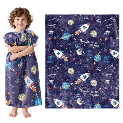 Wajade Toddler Fleece Space Blanket for Boys Kids 3D Rocket Planets Soft Throw Blanket Birthday Christmas Halloween Space Decor for Children 50"x60"