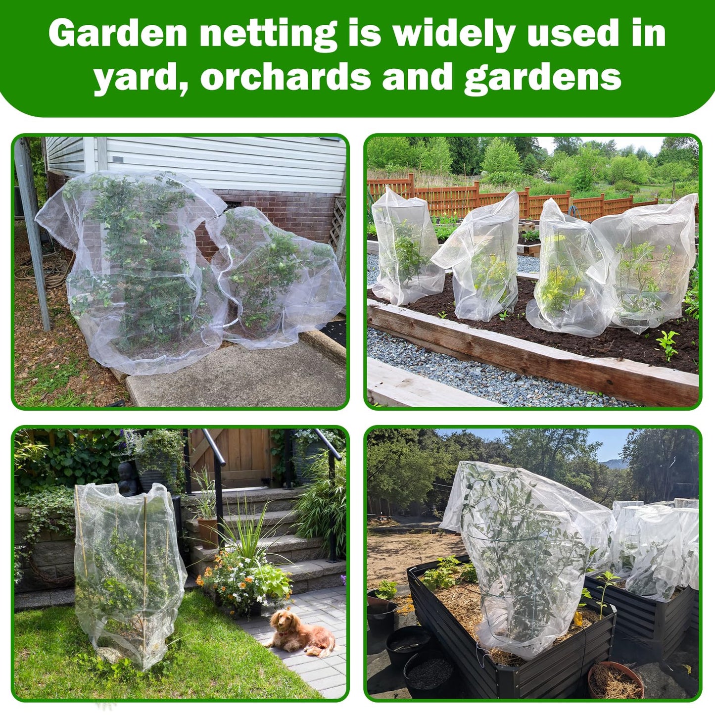 2 PCS Large Fruits Tree Netting Cover for Garden 4 x 6 ft Garden Insect Bird Barrier Plant Netting for Tomato Blueberry Bush Netting Covers Deer Cicada Netting Cover Bag with Drawstring