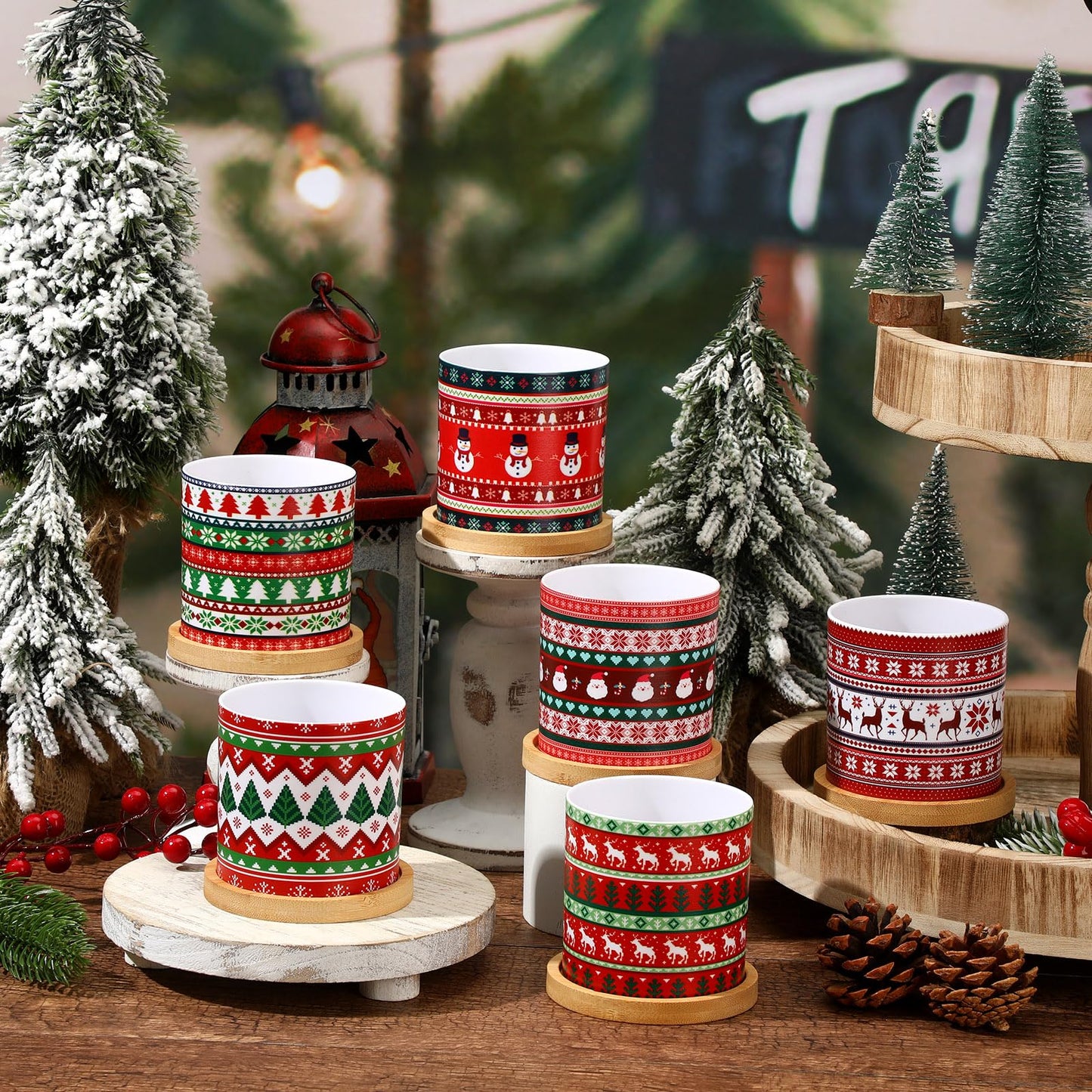 Tioncy 6 Pcs Christmas Plant Pots 3.15'' Christmas Ugly Sweater Plastic Succulent Planters with Drainage and Tray for Indoor Plants Small Plant Pot Set Plant Containers for Outdoor Planters