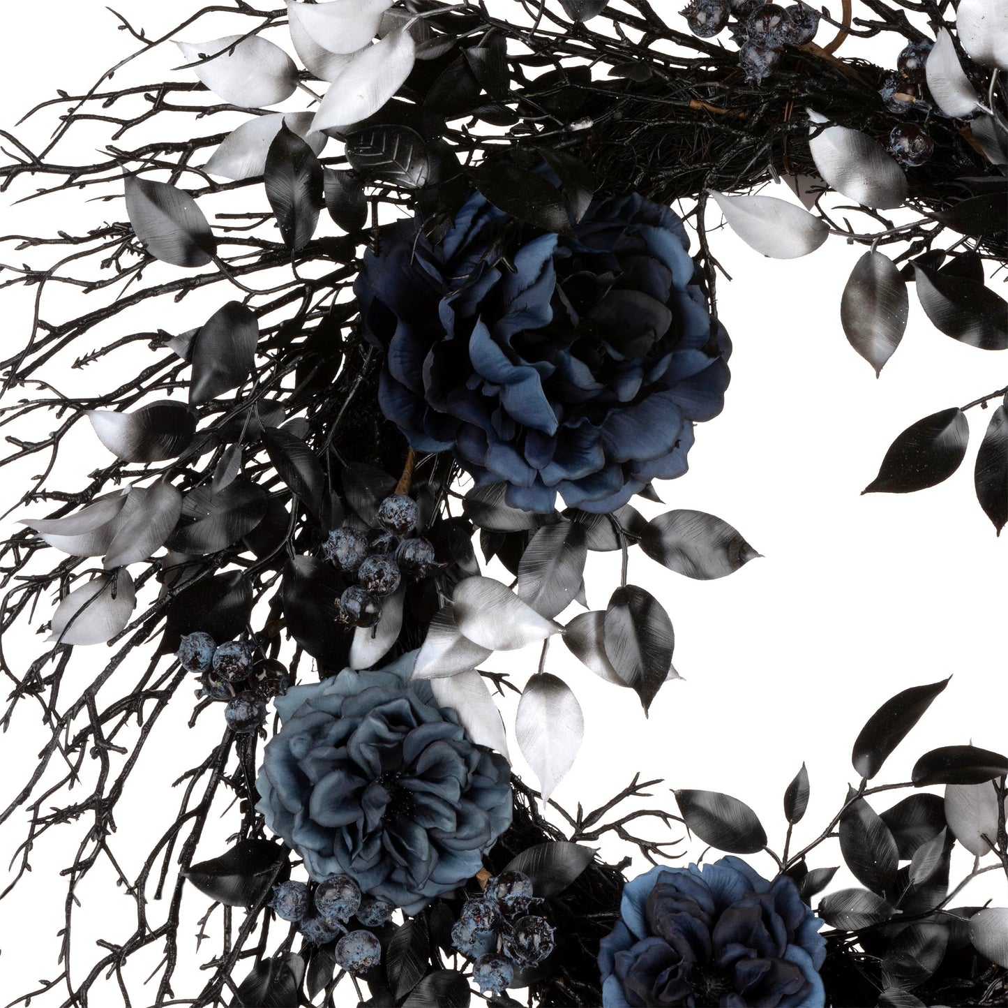 National Tree Company Artificial Deadwood and Roses Halloween Wreath, Black, 24 inch