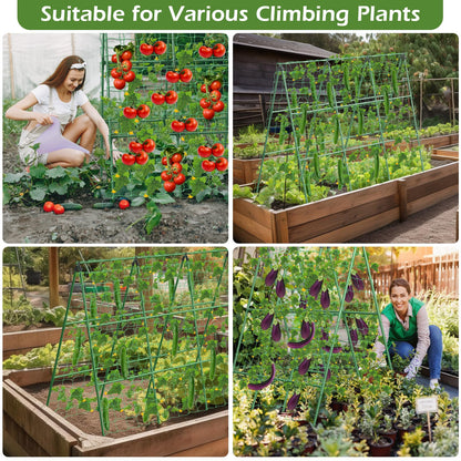 Cucumber Trellis for Raised Beds, 45 x 53 Inch Adjustable Size A-Frame Garden Trellis for Climbing Plant Outdoors with Climbing Net and Plant Support Clip for Vegetable Grape Tomato Bean Pea