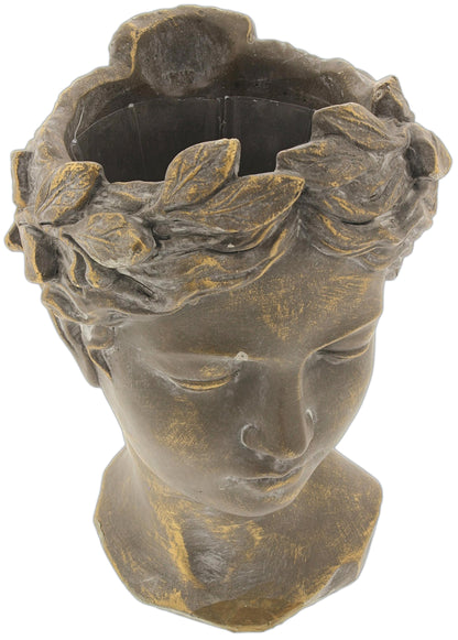 Lucky Winner Greek/Roman Style Female Statue Head Cement Planter - Unique Planter Pot for Indoor Outdoor Home Garden Decor (10.5")