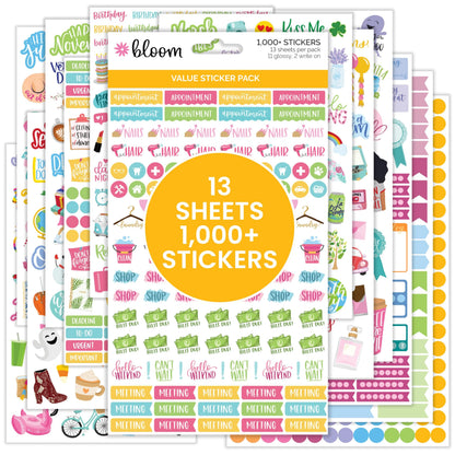 Bloom Daily Planners Planner Sticker Value Pack (13 Unique Sheets / 1,000+ Stickers) - New Variety Assortment Bundle for Planning & Decorating