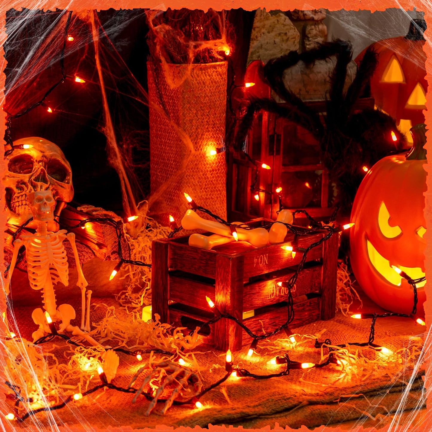 woohaha Outdoor Halloween Lights(23 Feet,100 Count)-Incandescent Orange Christmas Lights with Black Wire,Mini Orange String Lights Connectable for Patio,Garden,Tree,Party, Halloween Decoration