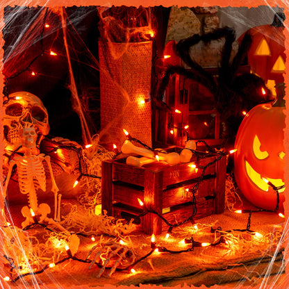 woohaha Outdoor Halloween Lights(23 Feet,100 Count)-Incandescent Orange Christmas Lights with Black Wire,Mini Orange String Lights Connectable for Patio,Garden,Tree,Party, Halloween Decoration