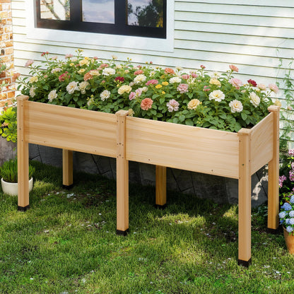 AMERLIFE Raised Garden Bed, 72x24x30 Inches Elevated Wood Planter Box with Legs, Bed Liner, Divider and Drainage System for Backyard, Patio, 300 lb Capacity - Light Wood