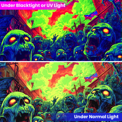 BVBOX Blacklight Halloween Tapestry Horror Moon Night Scary Cemetery Pumpkin Lantern Halloween Tapestry Wall Hanging Skull Horror Poster Banners for Bedroom Livingroom (Zombie-1, 59L x 51W, Unframed)