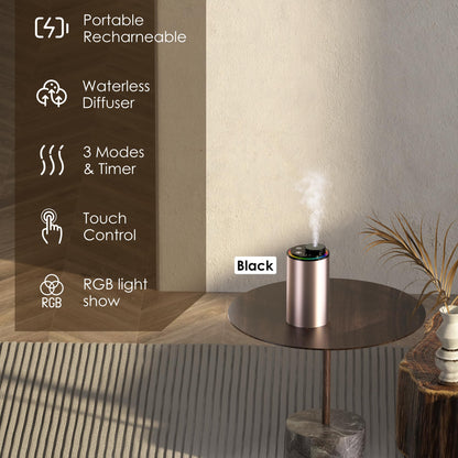 Waterless Essential Oil Diffuser, Diffuser,Portable Aromatherapy Diffuser,Light Show,3 Countdown Timers & 3 Mist Levels for Home, Room, Car, Office (Black)