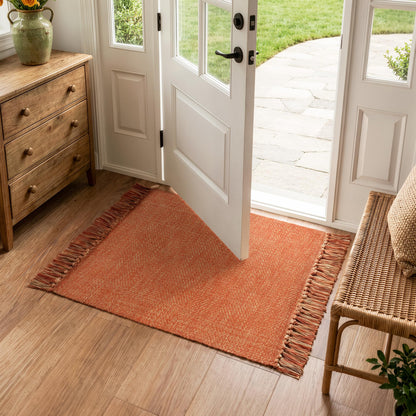 Collive Small Bathroom Rug 2' x 3', Modern Farmhouse Kitchen Mat Hand-Woven Washable Entryway Rugs, Reversible Low Profile Front Door Mat Terracotta Fall Carpet for Porch Back Bedroom Decor