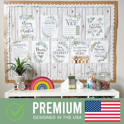 Hadley Designs Motivational Poster for Classroom Decor - 9 Growth Mindset Classroom Posters Elementary, Inspirational Wall Decor Middle School, Teacher Must Haves, Greenery Bulletin Board Decorations