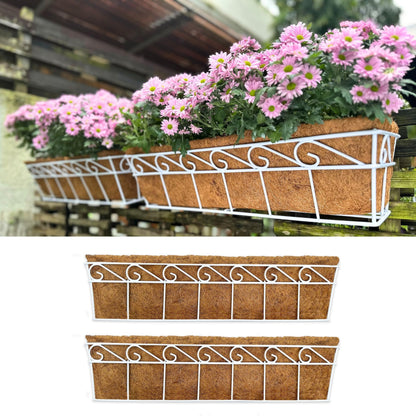 LaLaGreen Bundle (2 Pack, 30 Inch White + 2 Pack, 30 Inch Black) Window Flower Boxes Basket Outdoor, Balcony Planter Over The Rail, Deck Railing Metal Horse Troughs Fence Patio Porch Garden Decor