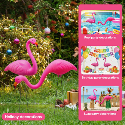 JOYIN Set of 6 Small Pink Flamingo Yard Ornament Stakes, 17" Plastic Flamingo Lawn Statues with Metal Legs for Sidewalks, Outdoor Garden Decor, Luau & Pool Party Decorations, 2 Styles