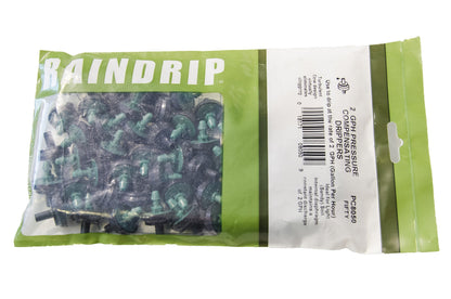 Raindrip PC8050B 2 GPH Pressure Compensating Drippers, Drip Irrigation Emitters for Drip Irrigation Gardening System, Maintains Constant Water Flow, 50-Pack, Green