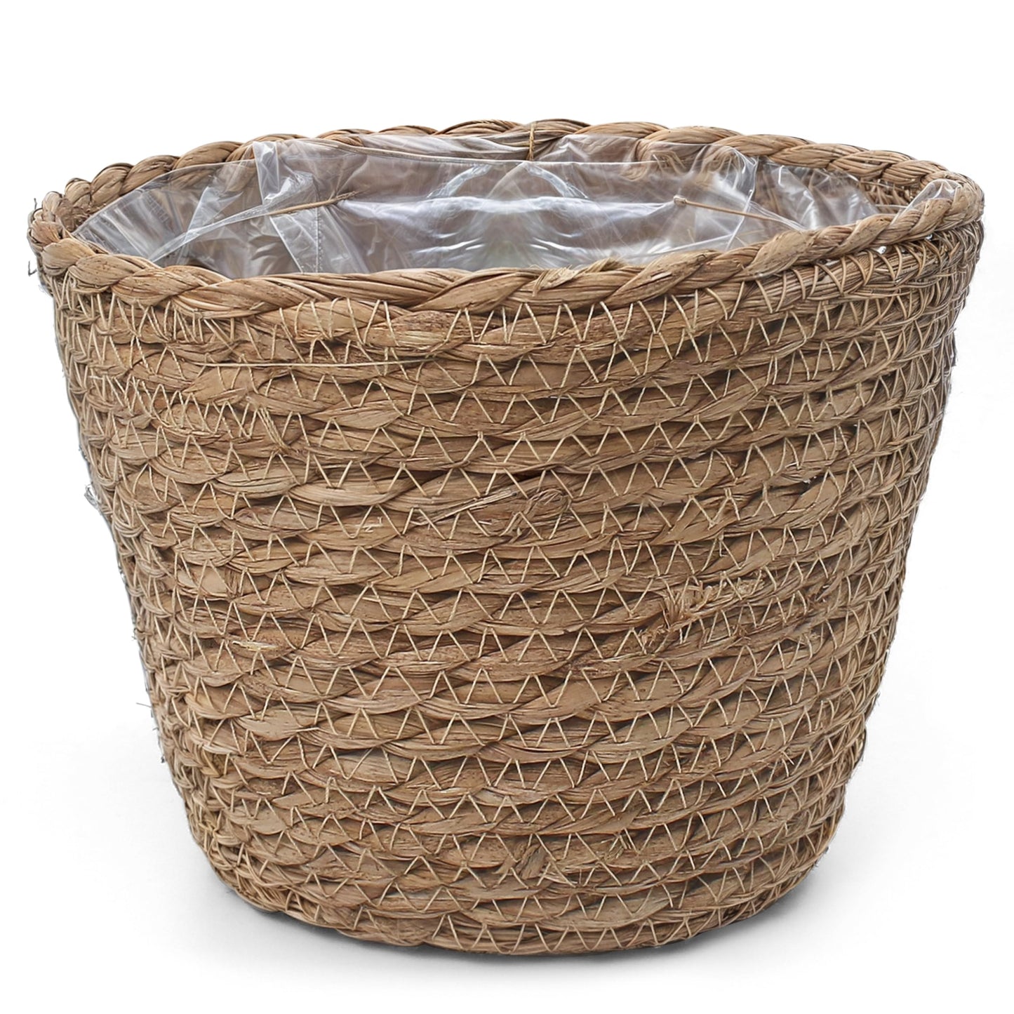 Small Basket Planter 7.1" x 5.9" Seagrass Containers, Hand Woven Wicker Cover Storage, Stylish Plastic Liners Straw Flower Jute Pots for Outdoor Indoor Use Mums Front Porch Room Decoration