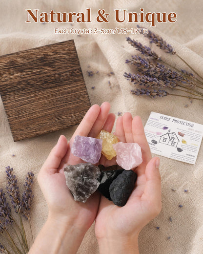 Trinckle Home Protection Crystal Set, House Warming Gifts New Home with Natural Healing Crystals Stone for Negative Energy Removal, Protection Rocks as Energy Cleansing Housewarming Workplace Gifts